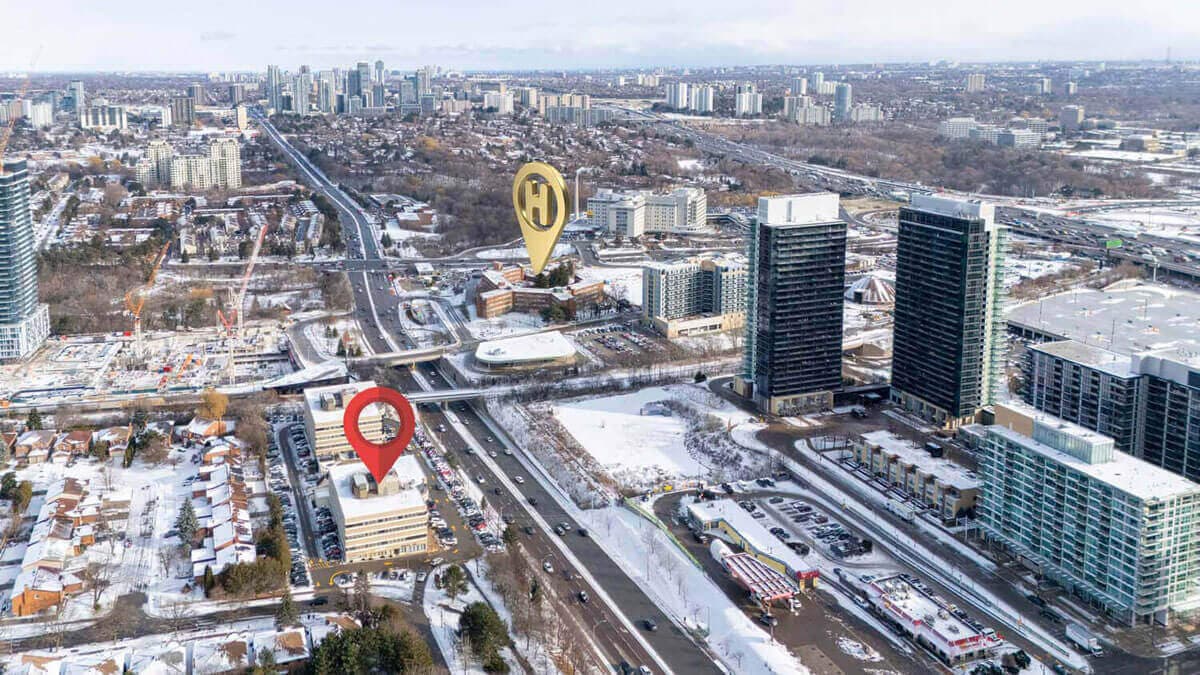 Hospital proximity aerial view