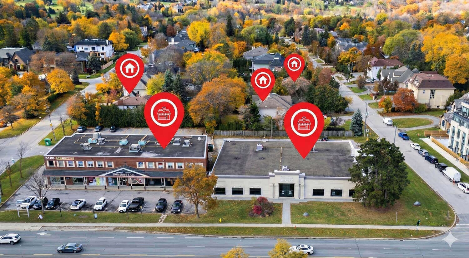 Aerial overview of the 5-property assembly