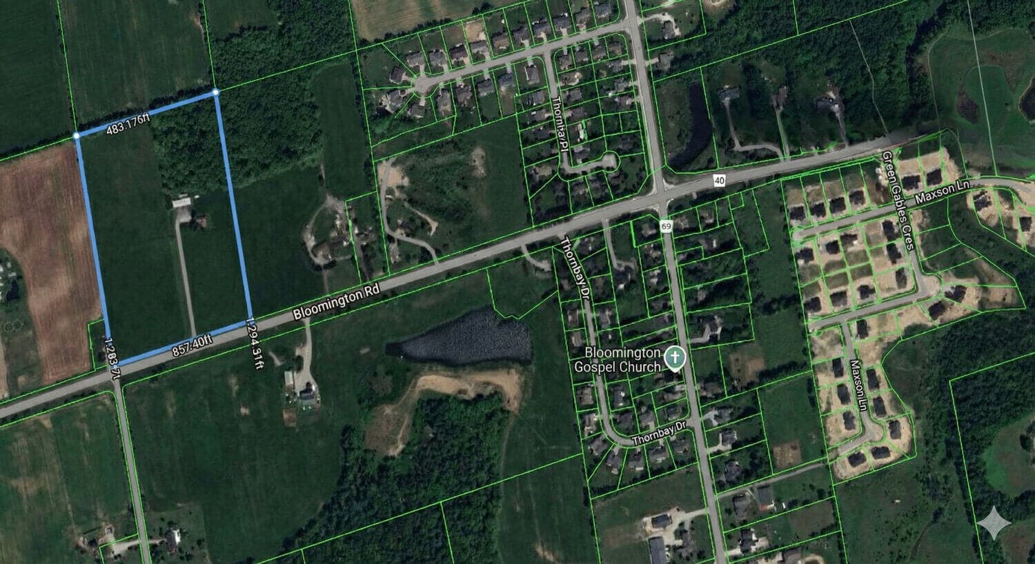 Satellite view showing property location on Bloomington Road